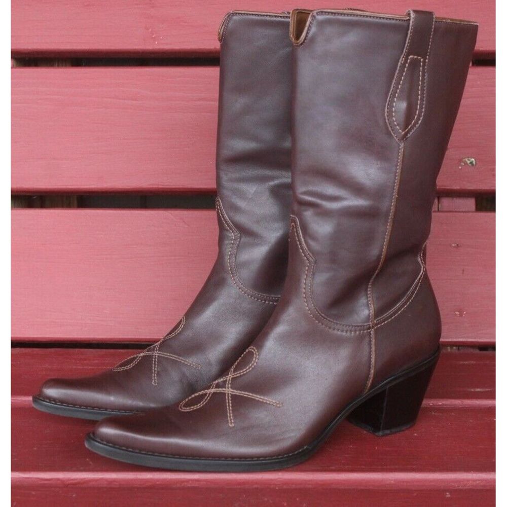 womens brown Franco Sarto point toe cowboy western boots leather pull on 9 M